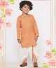 Little Bansi Full Sleeves Jaipuri Floral Motif Printed Kurta With Dhoti - Yellow