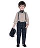 DOTSON Full Sleeves Plaid Checked Pant With Suspender 4 Piece Party Wear Set - Fawn