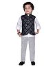 DOTSON Full Sleeves Checked Sequin Embellished Waistcoat 3 Piece Party Set - Blue