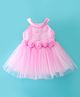 Bluebell Sleeveless Party Frock with Sequin Detailing & Floral Applique - Pink