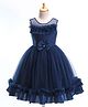 Bluebell Net Sleeveless Party Frock With Bow Corsage - Navy Blue