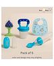 NeonateCare Baby Fruit Feeder with Spoon Feeder and Fruit Teether Finger Brush and Baby bibs ( 1pcs each) (Bibs - Fruit Feeder - Finger Brush - Spoon feeder - fruit teether) - BLUE