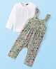 Babyhug Cotton Jerssey Knit Dungaree with Full Sleeves Inner Tee Floral Print - Off White