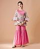 Cherry & Jerry Three Fourth Bell Sleeves Floral Printed & Gotta Patti Embellished Kurta & Sharara - Pink