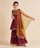 Cherry & Jerry Sleeveless Ethnic Leaf Motif Printed & Gota Lace Embellished Kurta With Coordinating Sharara & Dupatta - Maroon