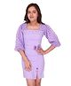 Cutecumber Three Fourth Puffed Sleeves Pearl Embellished & Heart Foil Printed  Shift Dress - Purple