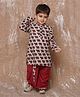 AJ Dezines  Pure Cotton Full Sleeves Elephant Printed Kurta With Coordinating Lace Embellished  Dhoti Set - Maroon