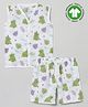 The Boo Boo Club 100% Muslin Organic Cotton Sleeveless Leaves Printed  Jhabla & Coordinating  Short Set - White