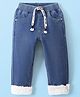 Babyhug Full Length Stretchable Solid Color Denim Jogger - Blue
