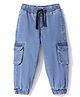 Babyhug Denim Full Length Joggers with Stretch Solid Color - Light Blue