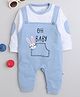BUMZEE Full Sleeves Oh Baby Text & Bunny Face Printed Mock Dungaree Style Romper - Blue