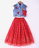 Twisha Sleeveless Sequin Bird Embellished Denim Top With Ethnic Foil Printed Ghagra - Blue & Red