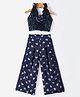 Twisha Sleeveless Flower Applique & Sequin Embellished Top With Butterfly Foil Printed Palazzo - Navy Blue