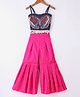 Twisha Sleeveless Beaded Butterfly Embroidered And Sequin Danglers  Detailed Denim Top With Self Designed Palazzo - Blue & Pink