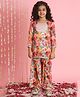 READIPRINT Three Fourth Sleeves Water Colour Effect Floral Printed & Gota Lace Embellished Kurta & Sharara - Orange