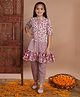 READIPRINT Half Sleeves Garden Floral Printed & Gota Lace Embellished Kurta With Coordinating Salwar - Pink