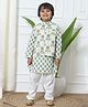 READIPRINT Full Sleeves Floral Motif Printed Kurta And Pyjama With  Nehru Jacket - Teal Blue