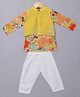 READIPRINT Full Sleeves Floral Printed Kurta With Pjyama & Gota Lace Embellished Nehru Jacket - Yellow