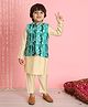 READIPRINT Full Sleeves Solid Kurta & Pyjama With Water Colour Effect Leaf Printed Nehru Jacket - Cream