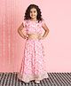 READIPRINT Chinnon Cap Frill Sleeves Water Colour Effect Floral Designed Choli With Coordinating Lehenga - Pink