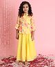 READIPRINT Three Fourth Bell  Sleeves Roses Printed & Gota Lace Embellished  Short Kurta With Lehenga - Yellow