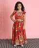 READIPRINT Sleeveless Floral Printed & Gota Lace Embellished Frill Detailed Choli With Coordinating Lehenga - Red