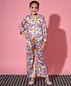 READIPRINT Three Fourth Sleeves Seamless Floral Kaliedoscope Designed Silk & Satin Co Ord Set - Orange