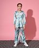 READIPRINT Full Sleeves Seamless Abstract Design Printed Silk & Satin Co Ord Set - Green