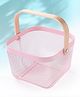 The Better Home Metal Mesh Storage Basket with Wooden Handle (Pink)