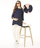 Bella Mama Viscose Three Forth Sleeves Maternity Top With Pocket Floral Print - Navy Blue