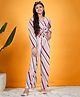 Pspeaches Full Sleeves Balanced Striped & Accordion Pleated Coordinating Front Tie Up Set - Multi Colour
