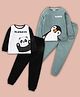 BLUSHES Pack Of 2 Full Sleeves Panda & Penguin Printed Tee & Pajama Set - White Black & Olive Green