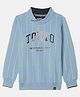 Monte Carlo Full Sleeves Tokyo Text Printed & Striped Designed  Sweatshirt - Sky Blue