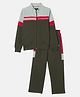 Monte Carlo Full Sleeves Revolution Text Printed Colour Blocked Tracksuit - Olive Green