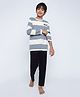 Lil Tomatoes Full Sleeves Rugby Striped Colour Blocked Tee With Pajama - Grey