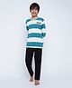 Lil Tomatoes Full Sleeves Rugby Striped Colour Blocked Tee With Pajama - Teal Blue