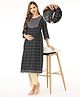 Bella Mama Three Fourth Sleeves Maternity Kurta Yoke Embroidery - Navy Blue