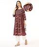 Bella Mama Soft Viscose Three Fourth Sleeve Embroidered Yoke Maternity Kurta with Pocket - Maroon