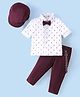 Babyhug Woven Full Sleeves Party Wear Shirt & Pant Set With Bow & Suspender Ice Cream Print - White & Maroon