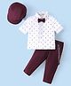Babyhug Woven Full Sleeves Party Wear Shirt & Pant Set With Bow & Suspender Ice Cream Print - White & Maroon