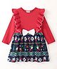 CrayonFlakes Christmas Theme  Full Sleeves Frilled Detailed Snowflakes & Gifts Printed  Dress - Red