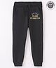 UCB Knit Full Length Fleece Lounge Pants Solid Colour Text Print- Black