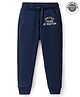 UCB Knit Full Length Fleece Lounge Pants Solid Colour Text Print- Blue