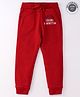 UCB Knit Full Length Fleece Lounge Pants Solid Colour Text Print - Red