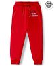 UCB Knit Full Length Fleece Lounge Pants Solid Colour Text Print- Red