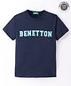 UCB Knitted Half Sleeves T-Shirt With Text Print - Navy Blue