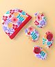 Babyhug 100% Cotton Knit Cap Mittens & Booties Set with Floral Print - Red