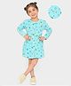 Mi Arcus Baby Girl Cotton Full Sleeves Trees & Apple Print Dress Sky Blue