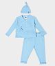 Mi Arcus Unisex Cotton Full Sleeves Solid Self Design Tee With Coordinating Pajama & Cap Wrapover Set Sky Blue