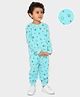 Mi Arcus  Cotton Full Sleeves Striped Trees And Apple Printed Tee & Bottom Set Sky Blue